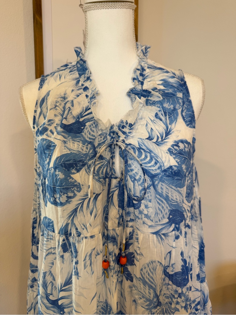 Blue Botanical Tie-Neck Women's Swim Coverup